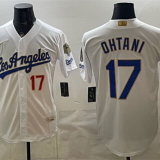 Men's Los Angeles Dodgers #17 Shohei Ohtani White 2026 Gold Collection 9x & B2B Champs Patch Stitched Baseball Jersey