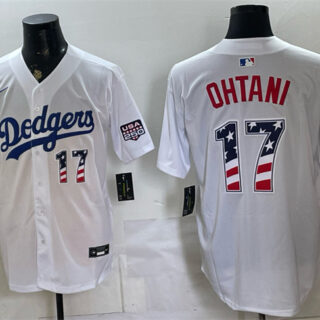 Men's Los Angeles Dodgers #17 Shohei Ohtani White 250 Fourth of July Home Stitched Baseball Jersey