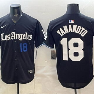 Men's Los Angeles Dodgers #18 Yoshinobu Yamamoto Black 2025 World Series Champions Patch 'Gothic Edition' Vapor Premier Limited Stitched Baseball Jersey