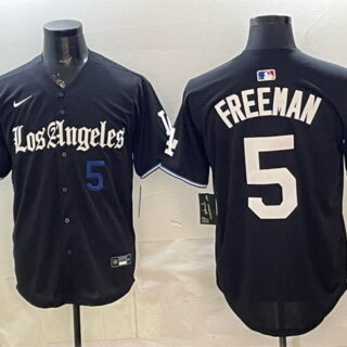 Men's Los Angeles Dodgers #5 Freddie Freeman Black 2025 World Series Champions Patch 'Gothic Edition' Vapor Premier Limited Stitched Baseball Jersey