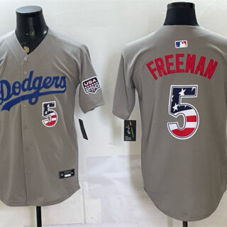 Men's Los Angeles Dodgers #5 Freddie Freeman Grey 250 Fourth of July Road Stitched Baseball Jersey