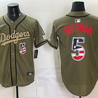Men's Los Angeles Dodgers #5 Freddie Freeman Olive 2026 Armed Forces Day 250 Fourth of July Stitched Baseball Jersey