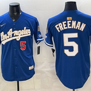 Men's Los Angeles Dodgers #5 Freddie Freeman Royal 2026 Gold Collection 9x & B2B Champs Patch Stitched Baseball Jersey