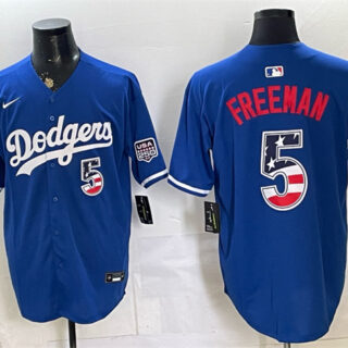 Men's Los Angeles Dodgers #5 Freddie Freeman Royal 250 Fourth of July Stitched Baseball Jersey