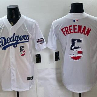 Men's Los Angeles Dodgers #5 Freddie Freeman White 250 Fourth of July Home Stitched Baseball Jersey
