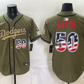 Men's Los Angeles Dodgers #50 Mookie Betts Olive 2026 Armed Forces Day 250 Fourth of July Stitched Baseball Jersey