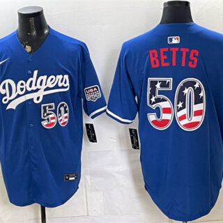 Men's Los Angeles Dodgers #50 Mookie Betts Royal 250 Fourth of July Stitched Baseball Jersey