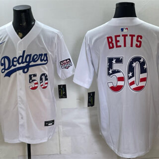 Men's Los Angeles Dodgers #50 Mookie Betts White 250 Fourth of July Home Stitched Baseball Jersey