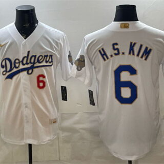 Men's Los Angeles Dodgers #6 H.S.Kim White 2026 Gold Collection Stadium Stitched Baseball Jersey