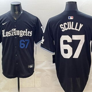 Men's Los Angeles Dodgers #67 Vin Scully Black 2025 World Series Champions Patch 'Gothic Edition' Vapor Premier Limited Stitched Baseball Jersey