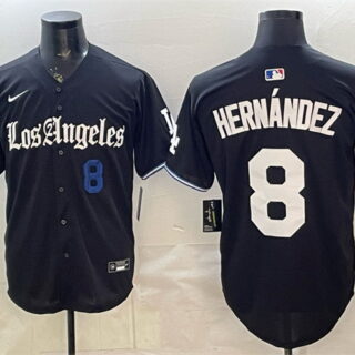 Men's Los Angeles Dodgers #8 Enrique Hernandez Black 2025 World Series Champions Patch 'Gothic Edition' Vapor Premier Limited Stitched Baseball Jersey