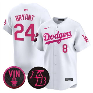 Men's Los Angeles Dodgers Front #8 Back #24 Kobe Bryant White 2026 Mother's Day Vapor Premier Limited Stitched Baseball Jersey