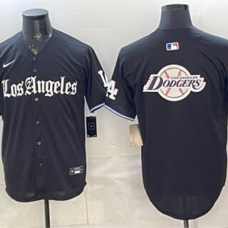 Men's Los Angeles Dodgers Team Big Logo Black 'Gothic Edition' Vapor Premier Limited Stitched Baseball Jersey 002