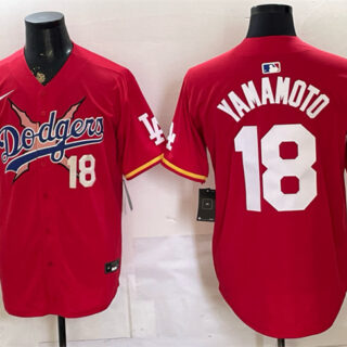 Men's Los Angeles Dodgers x One Piece #18 Yoshinobu Yamamoto Red Vapor Premier Limited Stitched Baseball Jersey