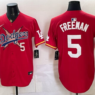 Men's Los Angeles Dodgers x One Piece #5 Freddie Freeman Red Vapor Premier Limited Stitched Baseball Jersey