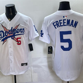 Men's Los Angeles Dodgers x One Piece #5 Freddie Freeman White Vapor Premier Limited Stitched Baseball Jersey