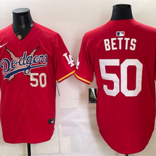 Men's Los Angeles Dodgers x One Piece #50 Mookie Betts Red Vapor Premier Limited Stitched Baseball Jersey
