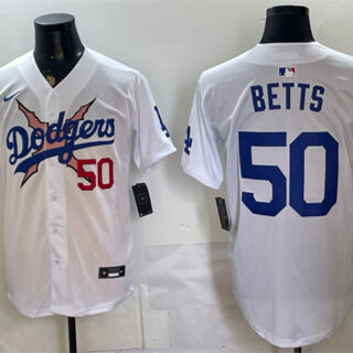 Men's Los Angeles Dodgers x One Piece #50 Mookie Betts White Vapor Premier Limited Stitched Baseball Jersey