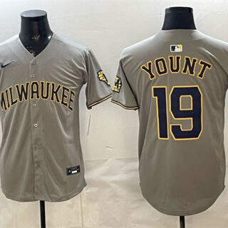 Men's Milwaukee Brewers #19 Robin Yount Grey Home Limited Stitched Jersey