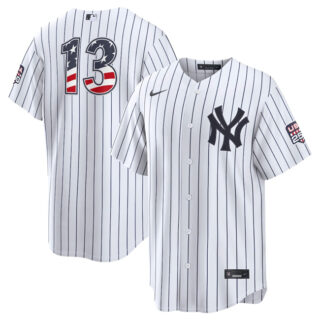 Men's New York Yankees #13 Jazz Chisholm Jr White 2026 USA 250 Fourth of July Home Stadium Stitched Baseball Jersey