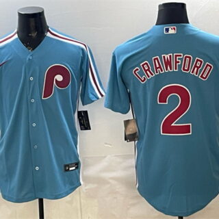 Men's Philadelphia Phillies #2 Justin Crawford Blue Cool Base Stitched Jersey