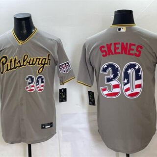 Men's Pittsburgh Pirates #30 Paul Skenes Grey USA 250 Fourth of July Stitched Baseball Jersey