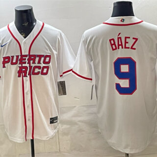 Men's Puerto Rico Baseball #9 Javier Baez White 2026 World Baseball Classic Home Stadium Stitched Jersey