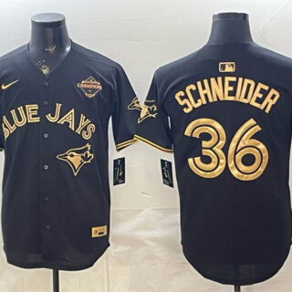 Men's Toronto Blue Jays #36 Davis Schneider Black Gold 2025 American League Champions Limited Stitched Baseball Jersey