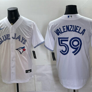 Men's Toronto Blue Jays #59 Brandon Valenzuela White 50 Seasons Patch Stitched Baseball Jersey