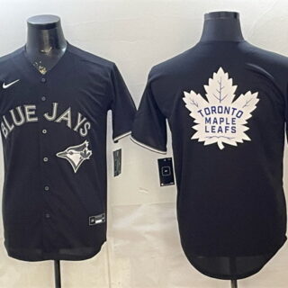 Men's Toronto Blue Jays & Leafs With White Leafs Logo Black Lights Out Limited Stitched Baseball Jersey