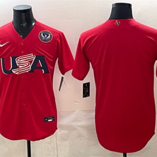 Men's USA Baseball Blank Red 2026 World Baseball Classic United States 250th Anniversary Patch Stadium Stitched Jersey