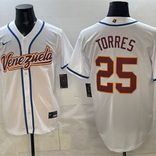 Men's Venezuela Baseball #25 Gleyber Torres White 2026 World Baseball Classic Home Stadium Stitched Jersey