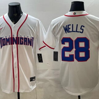 Men's Dominican #28 Austin Wells White 2026 World Baseball Classic Cool Base Jersey