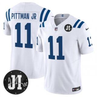 Men's Indianapolis Colts #11 Michael Pittman Jr. White 2025 F.U.S.E. Jim Irsay Vapor Limited Football Stitched Jersey