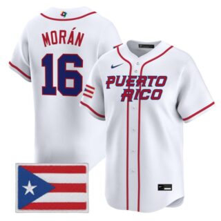 Men's Jovani Moran Jersey #16 Puerto Rico World Baseball Classic 2026 Stitched White