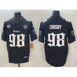 Men's Las Vegas Raiders #98 Maxx Crosby Black F.U.S.E. Gothic Sin City Shadows Edition With 65th Anniversary 3-Star C Vapor Untouchable Limited Stitched Fo