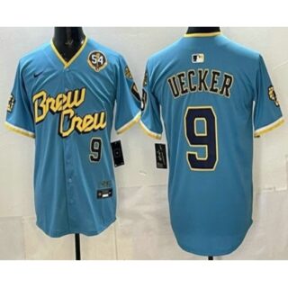 Men's Milwaukee Brewers #9 Bob Uecker Blue City Connect Limited Jersey