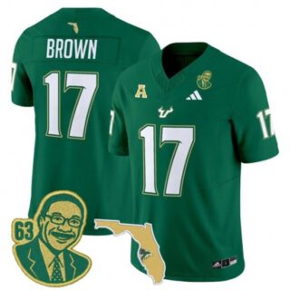 Men's South Florida Bulls #17 Byrum Brown Green Stitched Jersey
