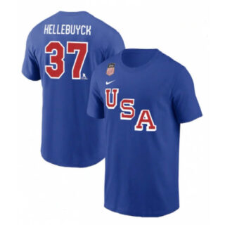 Men's US Hockey USA Hockey #37 Connor Hellebuyck Royal 2026 Name & Number T-Shirt