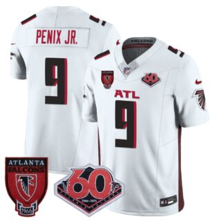 Men's Atlanta Falcons #9 Michael Penix Jr 60th Season Vapor Limited White Jerseys