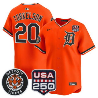 Men's Detroit Tigers #20 Spencer Torkelson 2026 Alternate Vapor Premier Limited Jersey 250America Patch All Stitched Orange