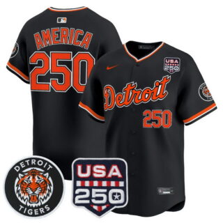 Men's Detroit Tigers 250 America 2026 Alternate Vapor Premier Limited Jersey 250America Patch All Stitched Black