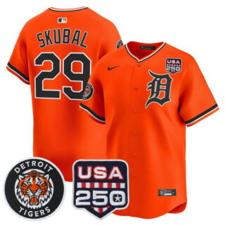 Men's Detroit Tigers #29 Tarik Skubal 2026 Alternate Vapor Premier Limited Jersey 250America Patch All Stitched Orange