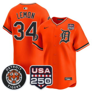 Men's Detroit Tigers #34 Chet Lemon Alternate Vapor Premier Limited Jersey 250America Patch All Stitched Orange
