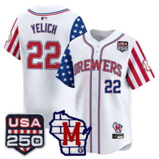 Men's Milwaukee Brewers #22 Christian Yelich America250 Edition Vapor Premier Limited Jersey All Stitched White