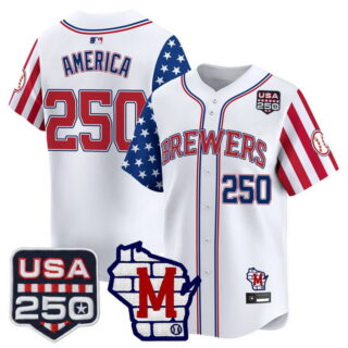 Men's Milwaukee Brewers #250 America Edition Vapor Premier Limited Jersey All Stitched White
