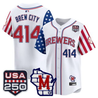 Men's Milwaukee Brewers #414 Brew City America Edition Vapor Premier Limited Jersey All Stitched White