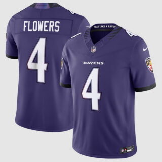 Men's #4 Zay Flowers Baltimore Ravens Vapor F.U.S.E. Sewn Down Limited Jersey Purple