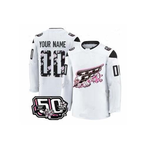 Men's Custom Washington Capitals Jersey 50th Anniversary V2 Cherry Blossom Royal Jersey
