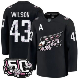Men's Washington Capitals #43 Tom Wilson 50th Anniversary Cherry Blossom Premium Black Jersey - All Stitched